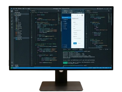 Écran d’ordinateur affichant du code informatique et une interface de développement logiciel.
